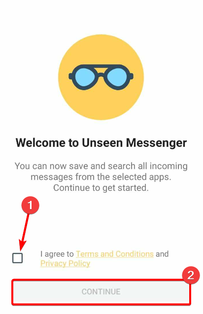 Accept terms for unseen messenger