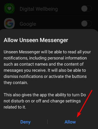 Allow unseen messenger permissions