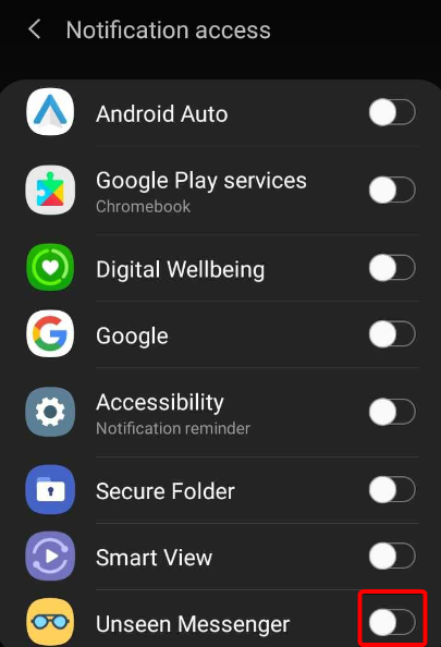 Enable Notification Access Permission for Unseen Messenger